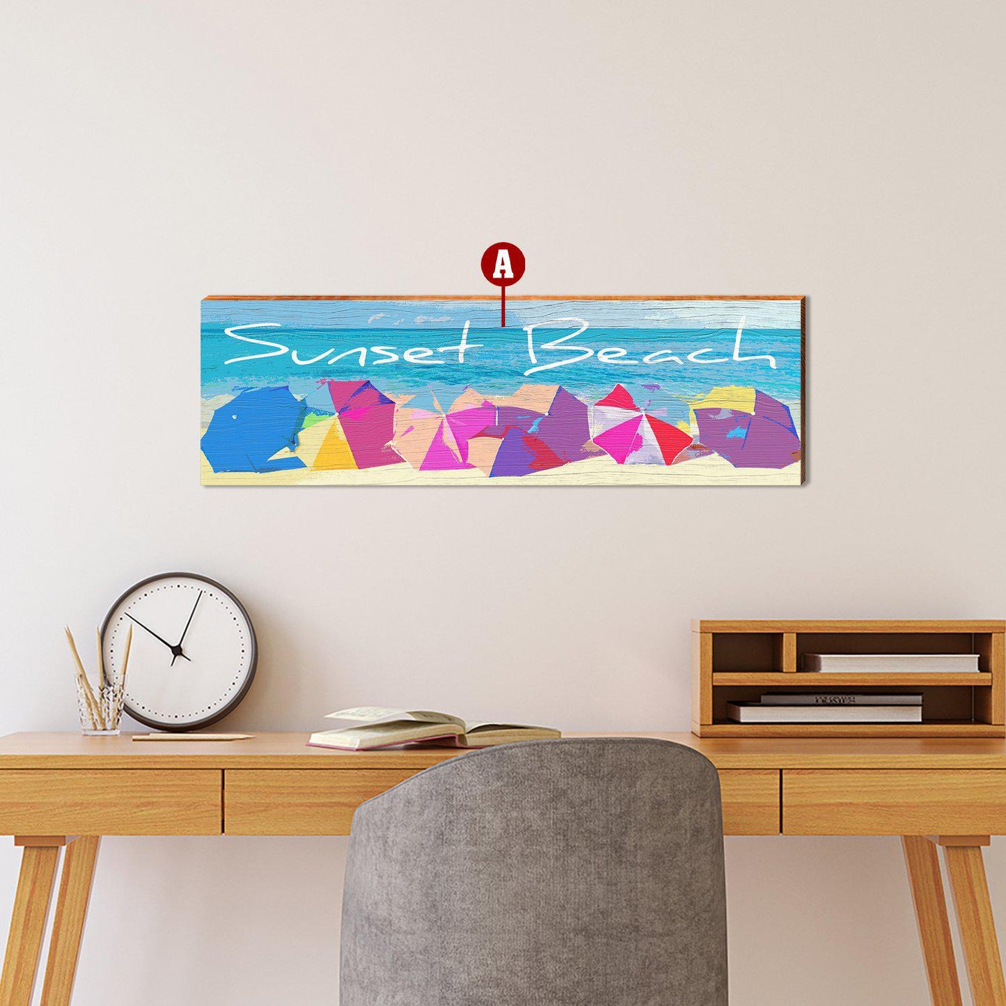 Customizable Colorful Beach Umbrellas Sign | Wall Art Print on Real Wood