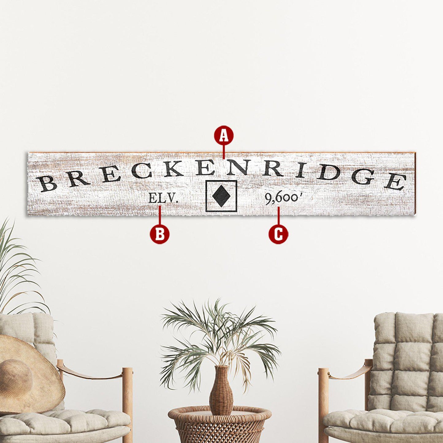 Customizable Whitewash Black Diamond Ski Sign | Wall Art Print on Real Wood | 9.5"x59"