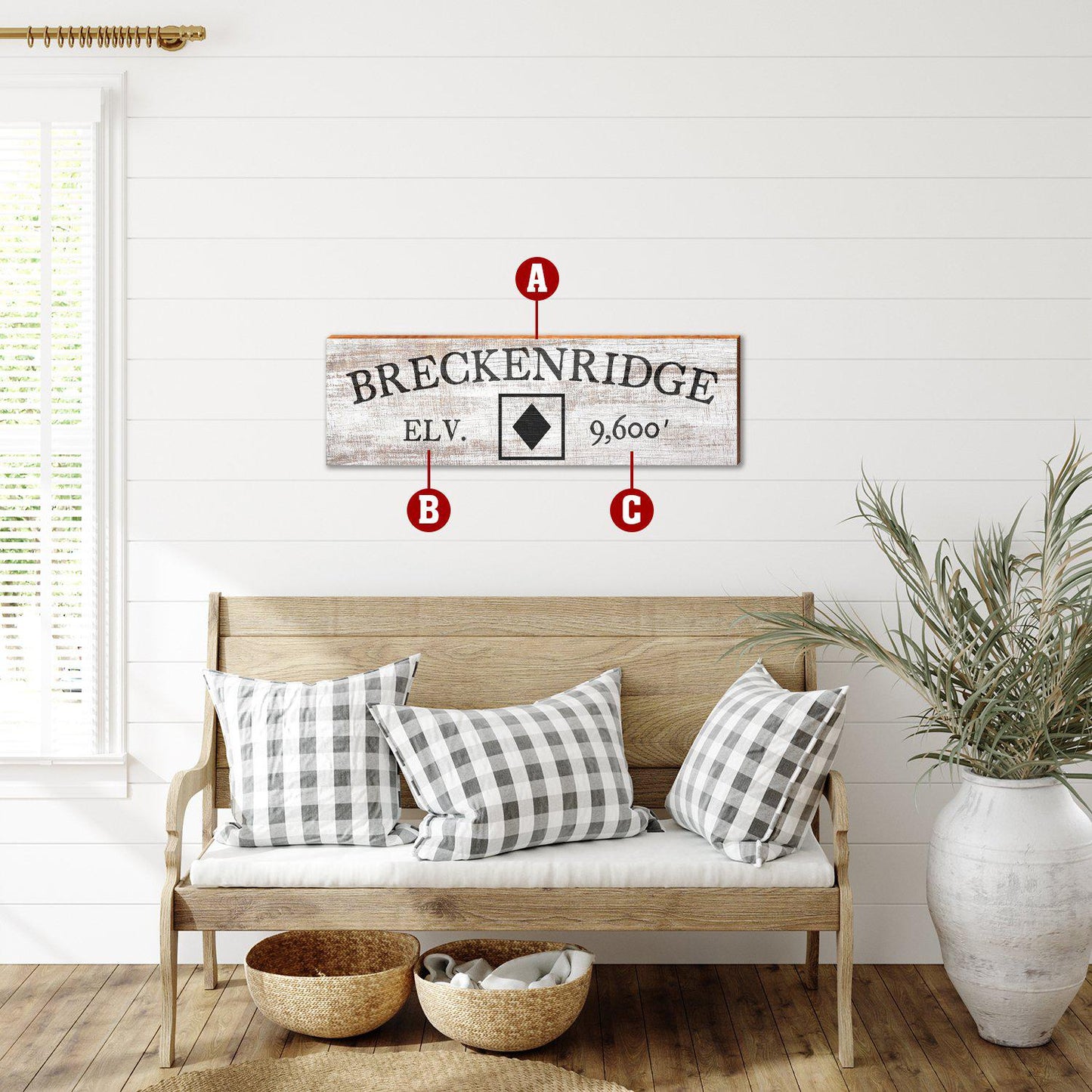 Customizable Whitewash Black Diamond Ski Sign | Wall Art Print on Real Wood