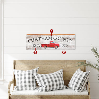 Customizable Farmhouse Red Truck Sign | Wall Art Print on Real Wood