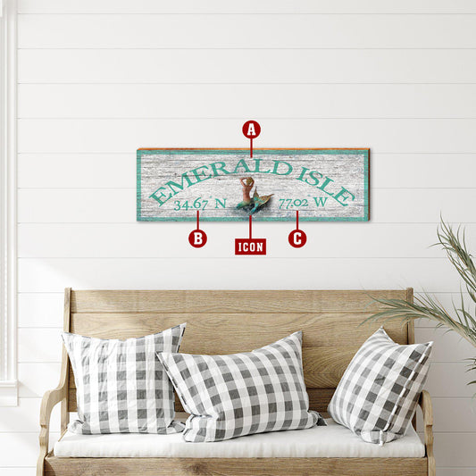 Customizable Coastal Teal Sign | Icon Choice | Wall Art Print on Real Wood