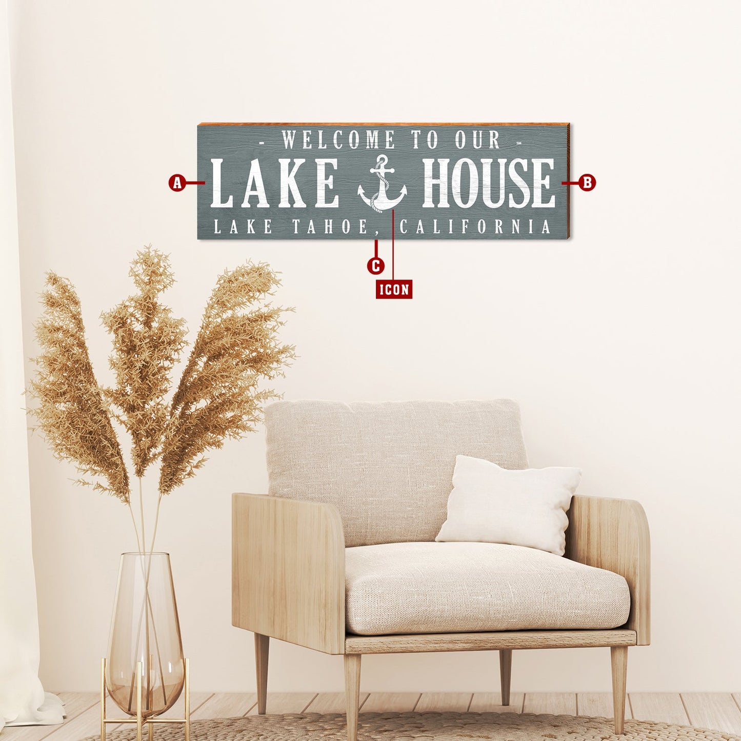 Customizable Lodge Blue Lake/Mountain House Sign | Icon Choice | Wall Art Print on Real Wood