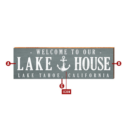 Customizable Lodge Blue Lake/Mountain House Sign | Icon Choice | Wall Art Print on Real Wood