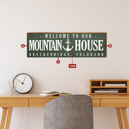 Customizable Lodge Green Lake/Mountain House Sign | Icon Choice | Wall Art Print on Real Wood