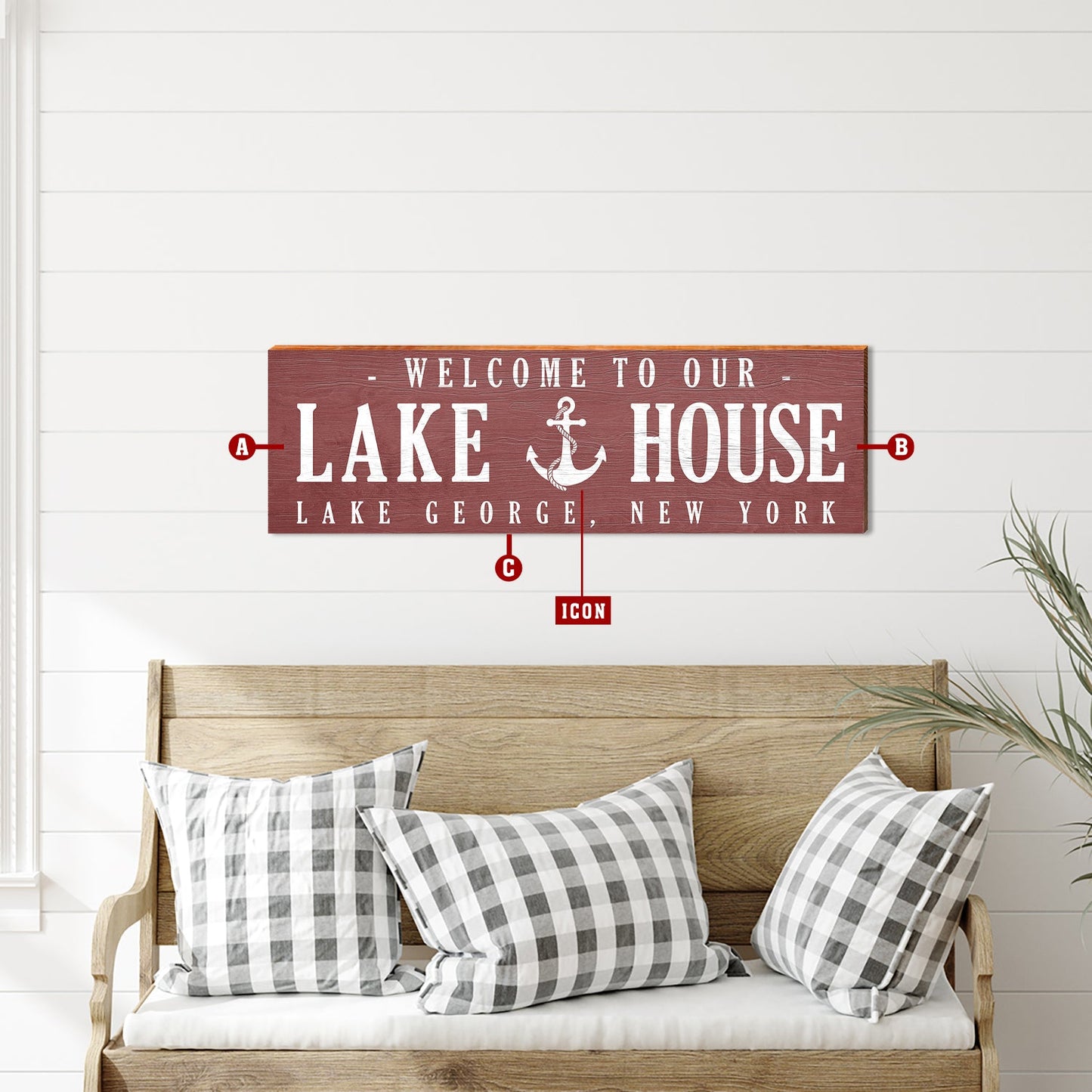 Customizable Lodge Red Lake/Mountain House Sign | Wall Art Print on Real Wood