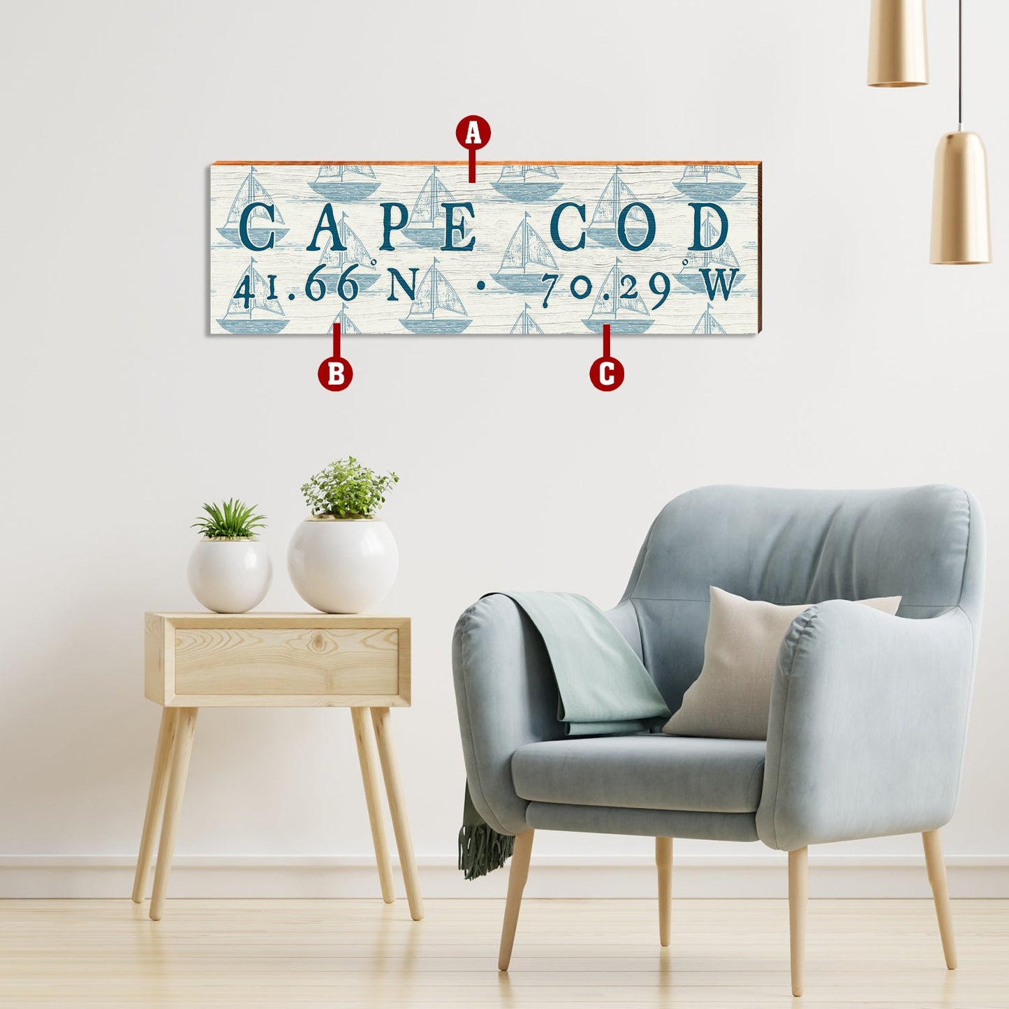 Customizable Blue Sailboat Pattern Sign | Wall Art Print on Real Wood