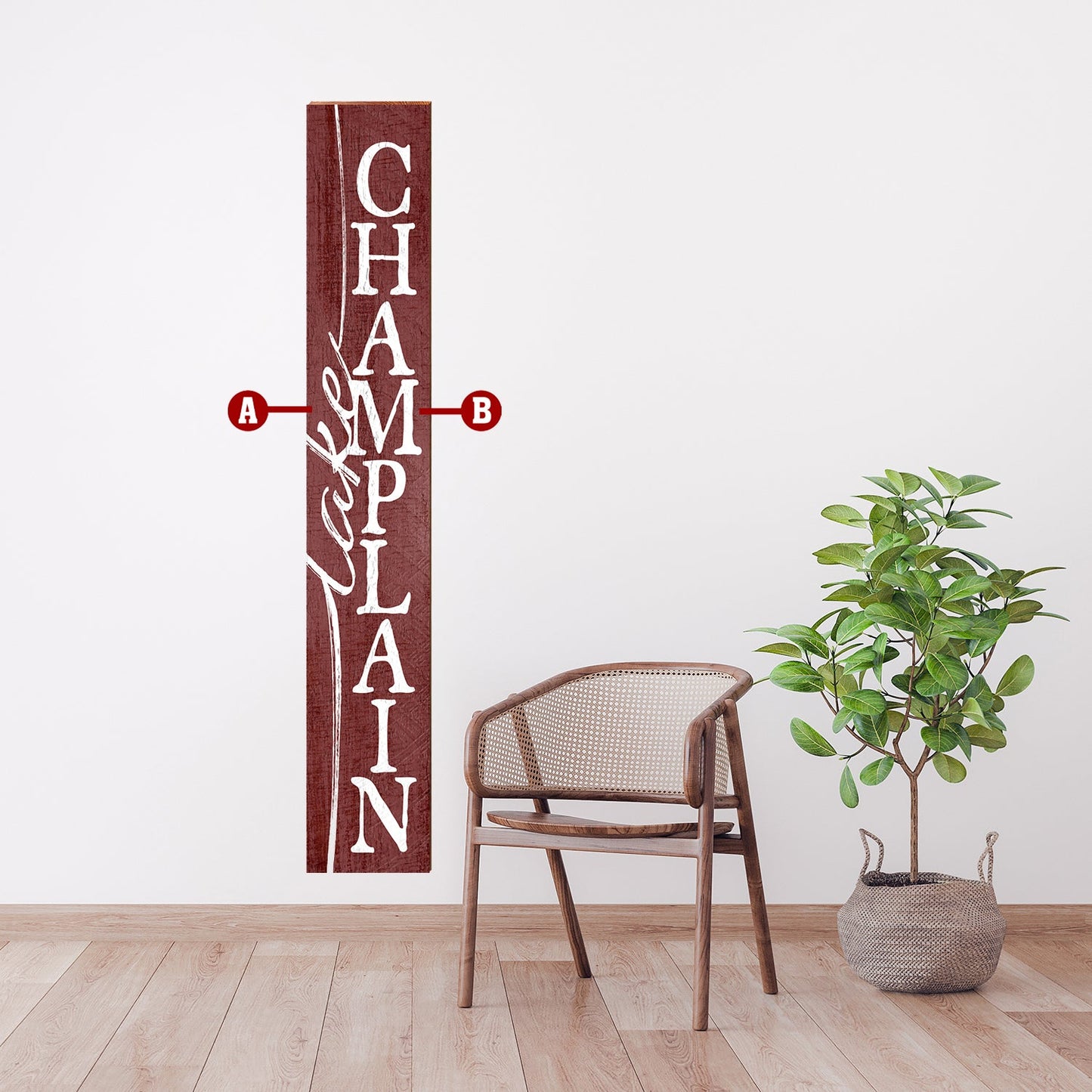 Customizable Lodge Red/White Vertical Text Sign | Wall Art Print on Real Wood | 9.5"x59"