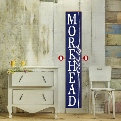 Customizable Navy/White Vertical Town Name Sign | Wall Art Print on Real Wood | 9.5"x59"