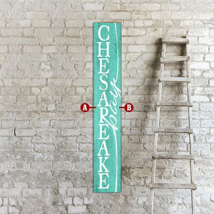 Customizable Teal/White Vertical Town Name Sign | Wall Art Print on Real Wood | 9.5"x59"