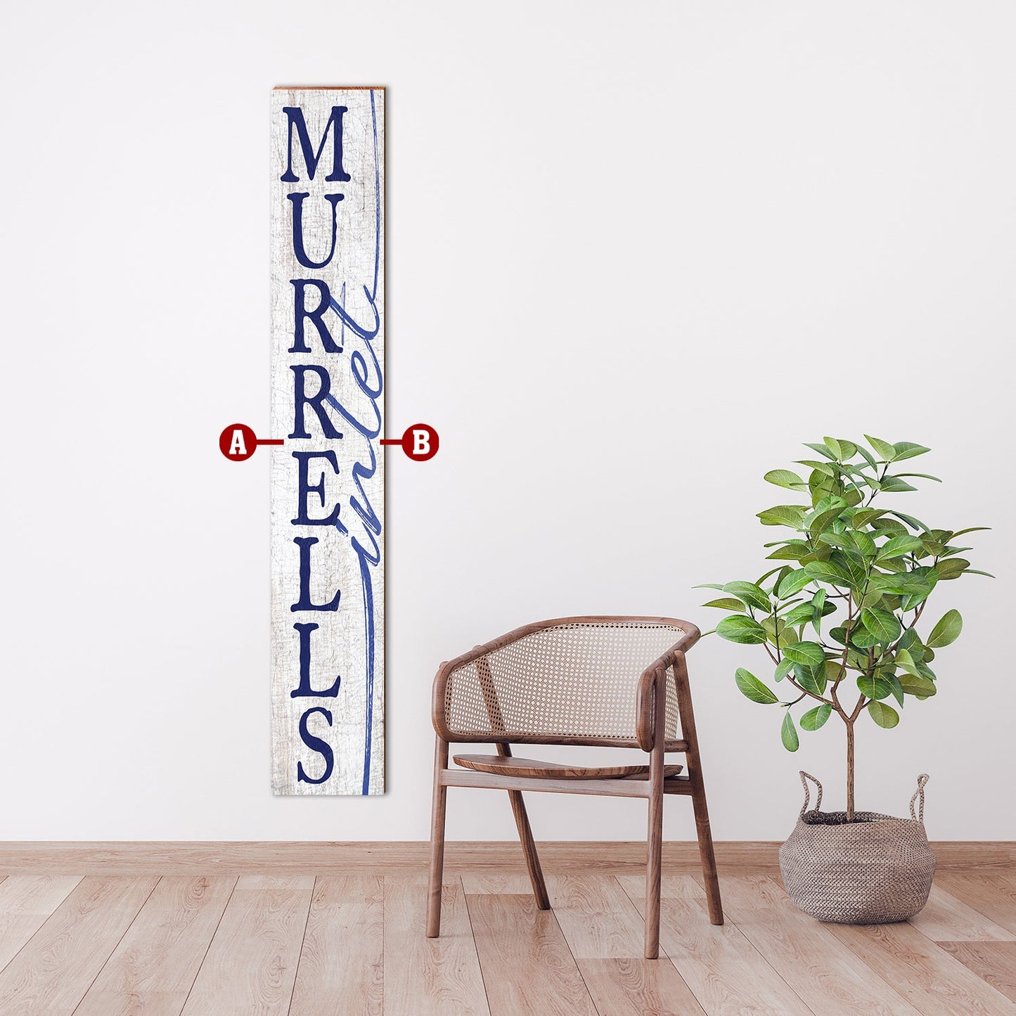 Customizable White/Navy Vertical Town Name Sign | Wall Art Print on Real Wood | 9.5"x59"