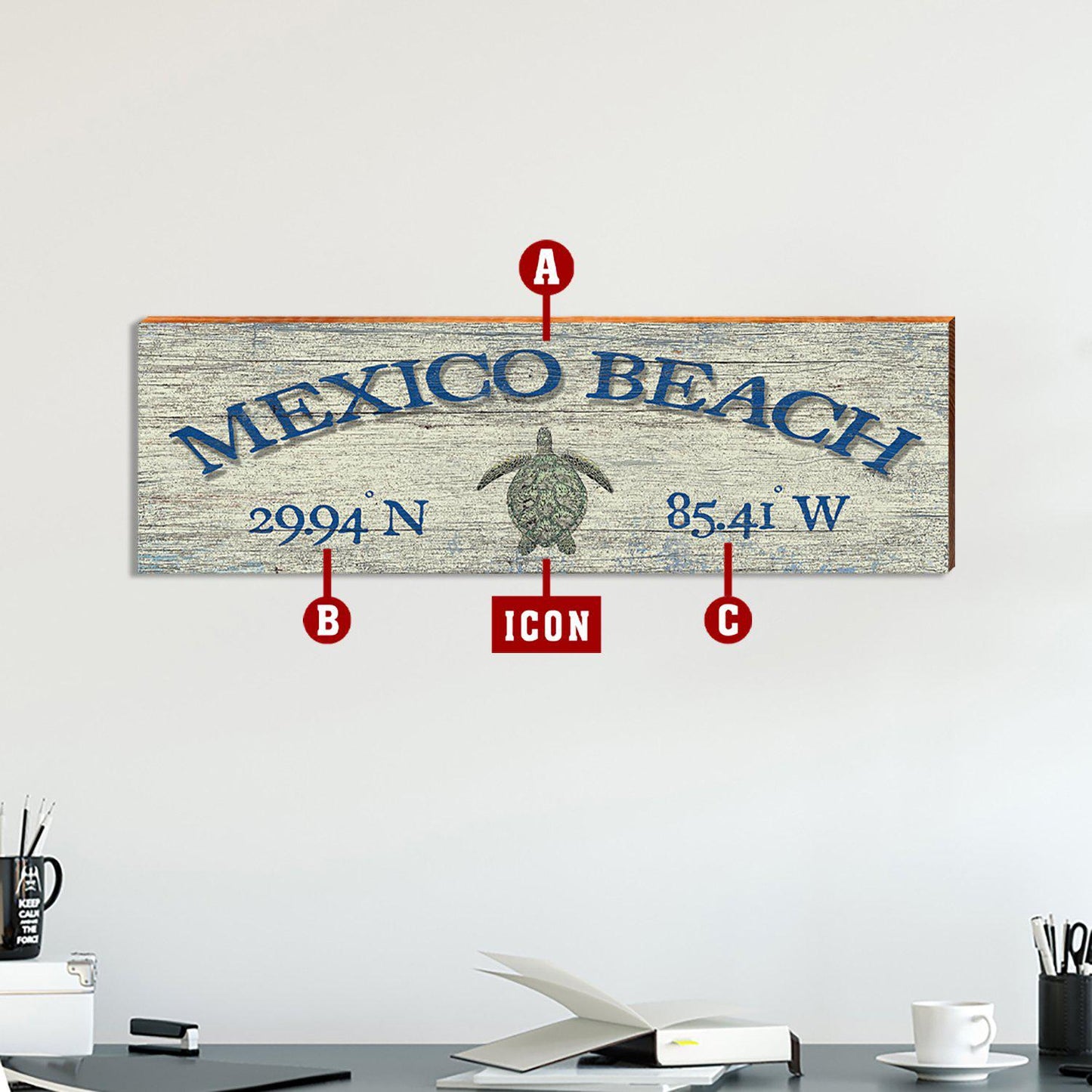 Customizable Coastal Rustic Navy Sign | Icon Choice | Wall Art Print on Real Wood