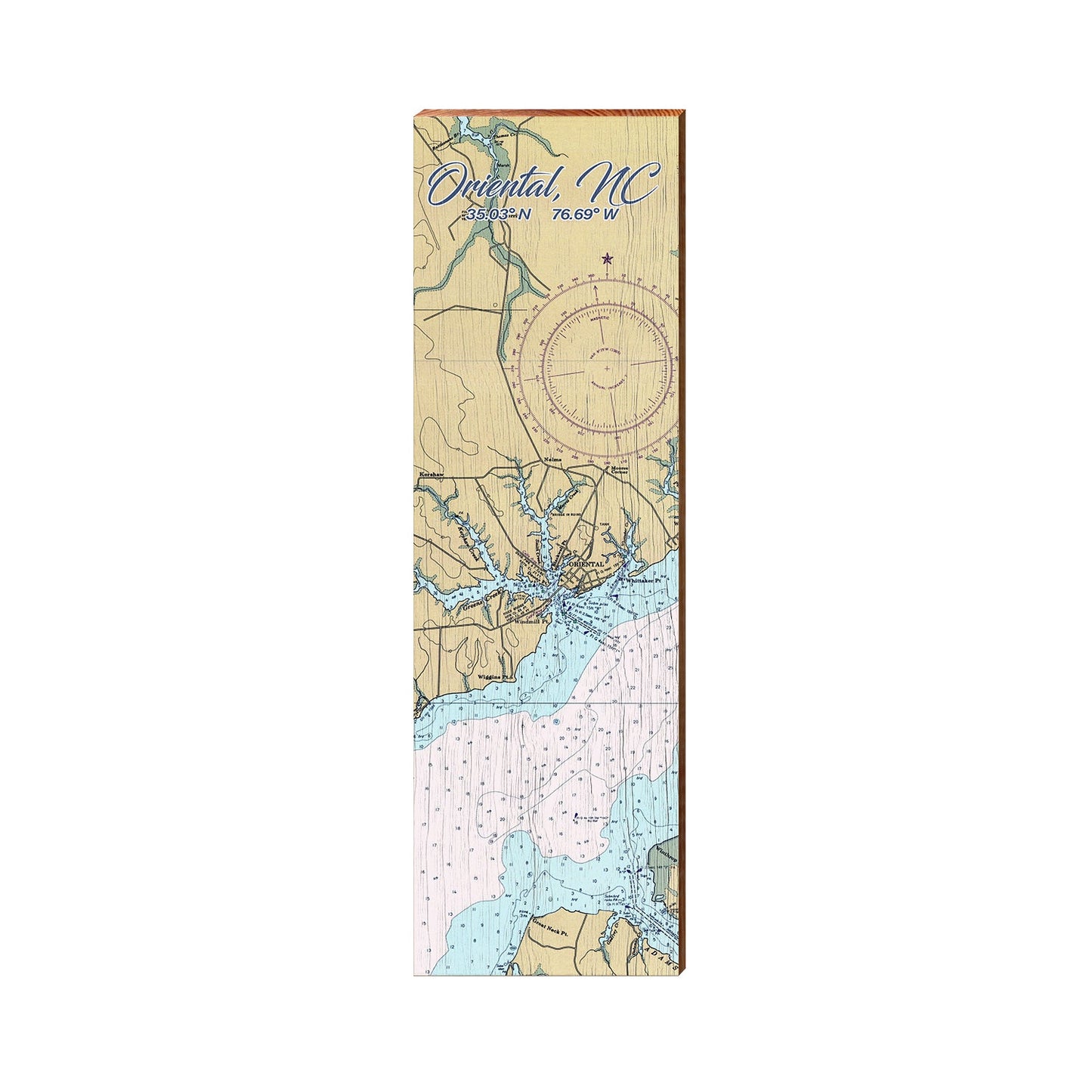 Oriental, NC NOAA Chart Map Sign | Real Art Print on Wood