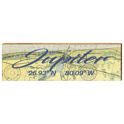 Jupiter, Florida Latitude Longitude Map Wooden Sign | Wall Art Print on Real Wood