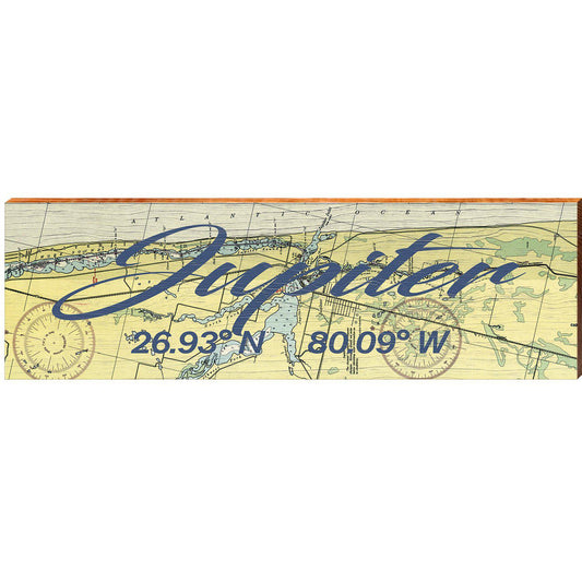 Jupiter, Florida Latitude Longitude Map Wooden Sign | Wall Art Print on Real Wood