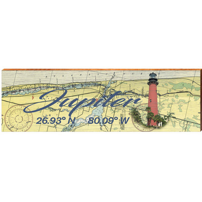 Jupiter, Florida with Jupiter Inlet Lighthouse Map Latitude Longitude Wooden Sign | Wall Art Print on Real Wood
