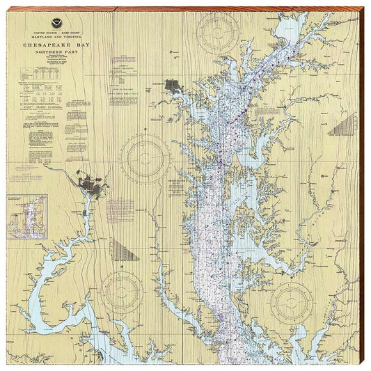 Upper Chesapeake Bay Navigational Chart Wall Art | Wall Art Print on Real Wood