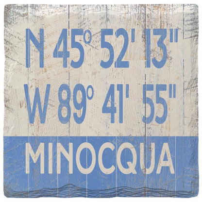Minocqua Blue Latitude Longitude | Absorbent Ceramic Drink Coaster
