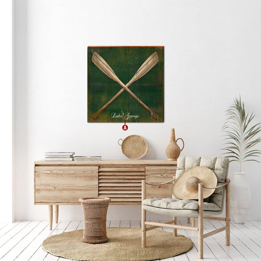 Crossed Canoe Oars Wooden Sign | Wall Art Print on Real Wood