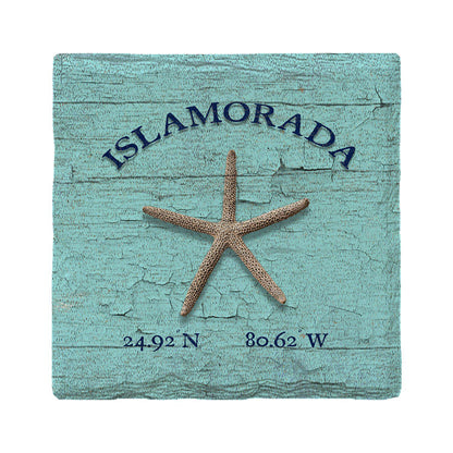Islamorada Starfish Blue Latitude Longitude | Absorbent Ceramic Drink Coaster