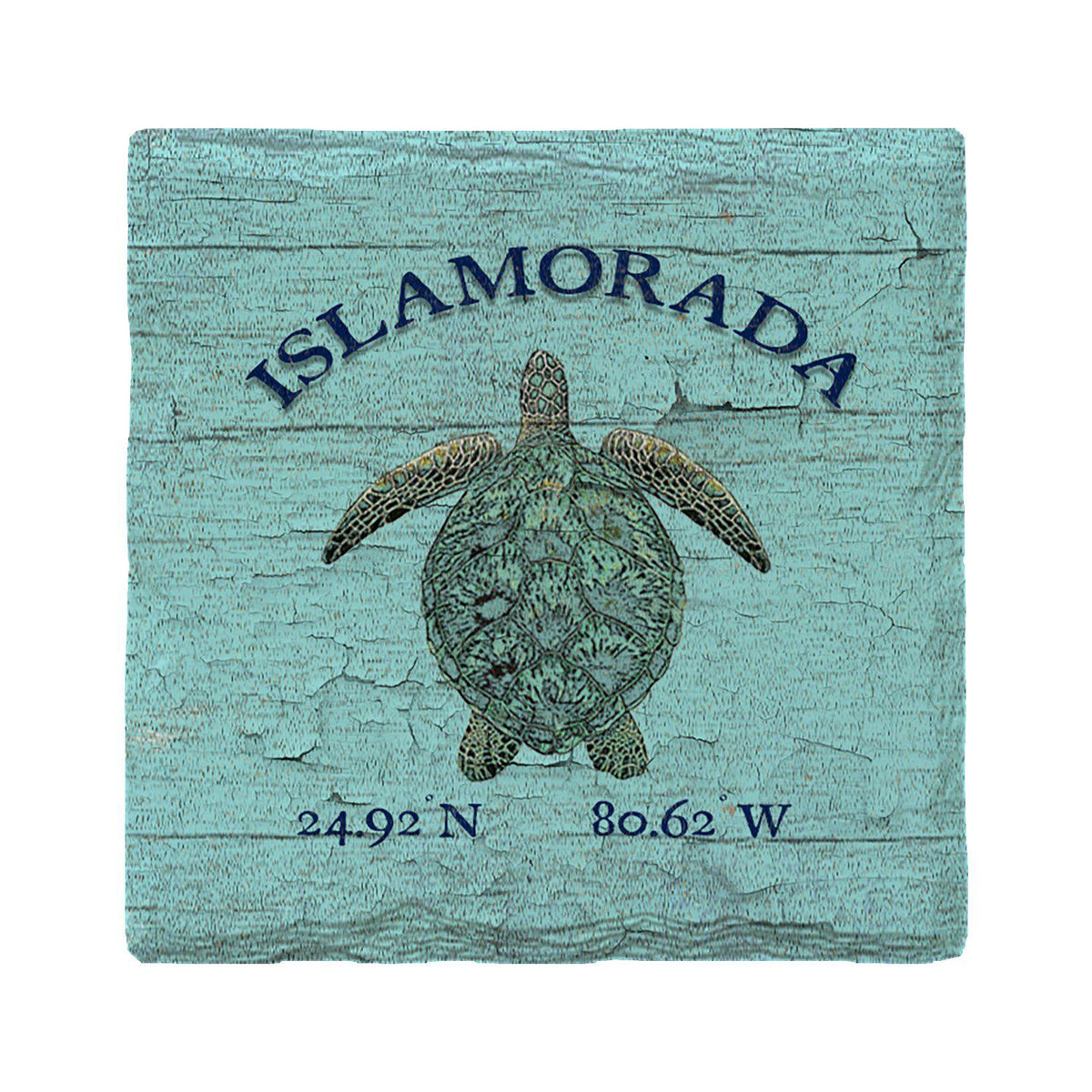 Islamorada Sea Turtle Blue Latitude Longitude | Absorbent Ceramic Drink Coaster