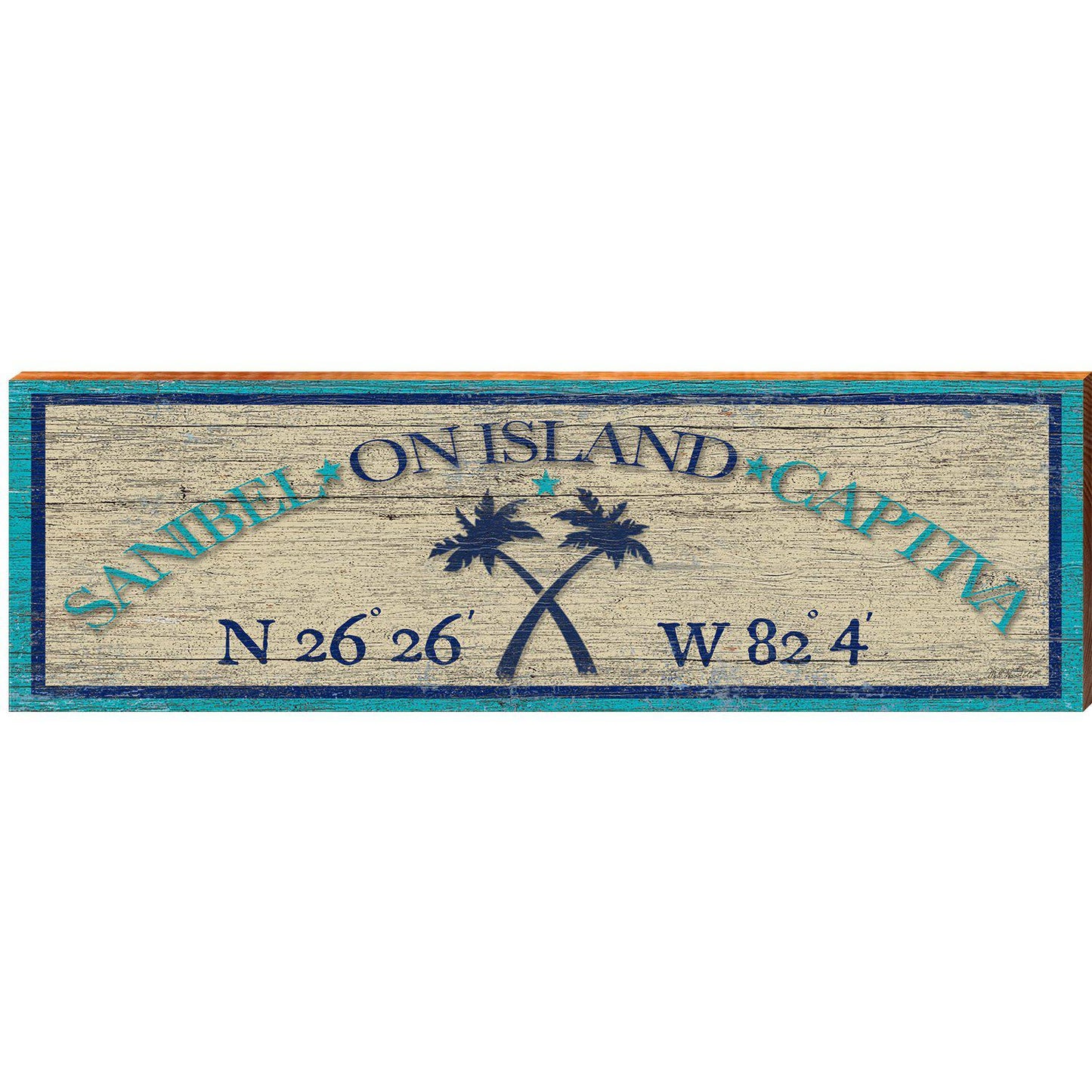 Sanibel on Island Captiva, Florida Wooden Sign | Wall Art Print on Real Wood | Palm Tree White Latitude Longitude Beach House Decor