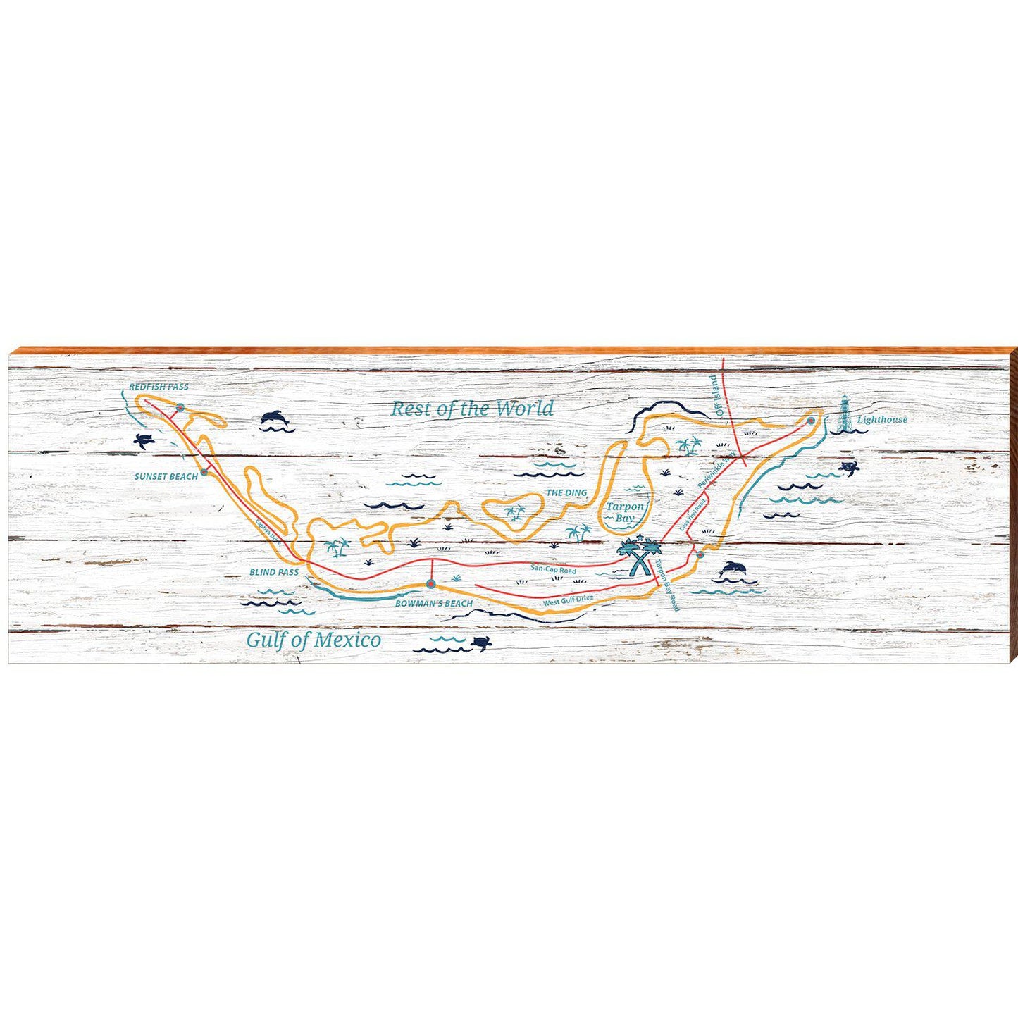 Tarpon Bay Road Map | Wall Art Print on Real Wood