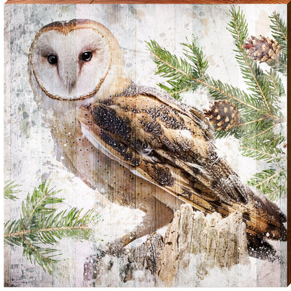 Barn Owl Watercolor | Wall Art Print on Real Wood