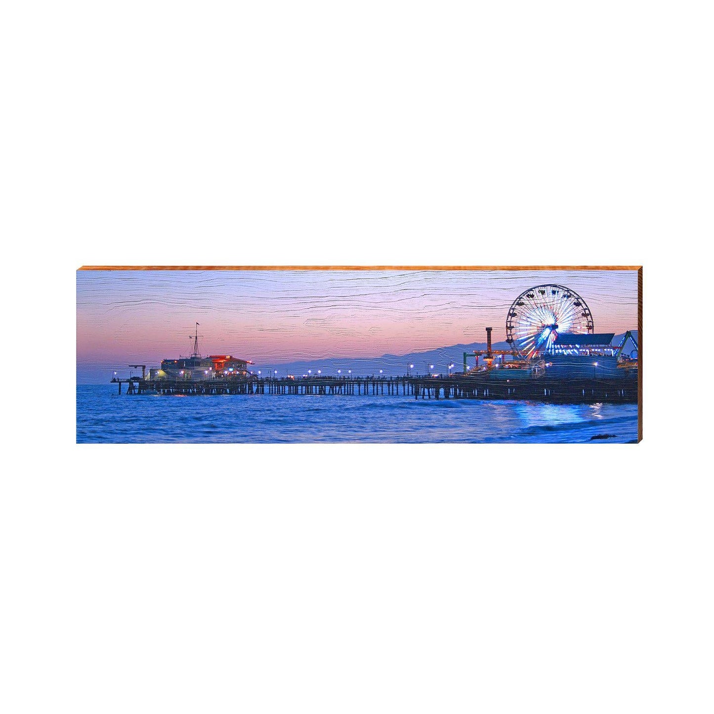 Santa Monica Pier Evening Home Decor Art Print on Real Wood