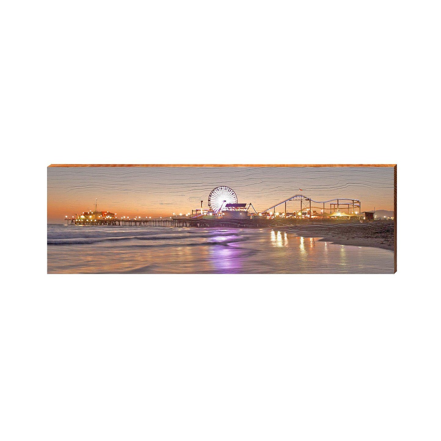 Santa Monica Pier at Dusk Home Decor Art Print on Real Wood