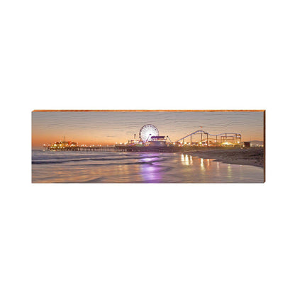 Santa Monica Pier at Dusk Home Decor Art Print on Real Wood