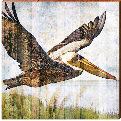 Watercolor Rustic Pelican | Wall Art Print on Real Wood