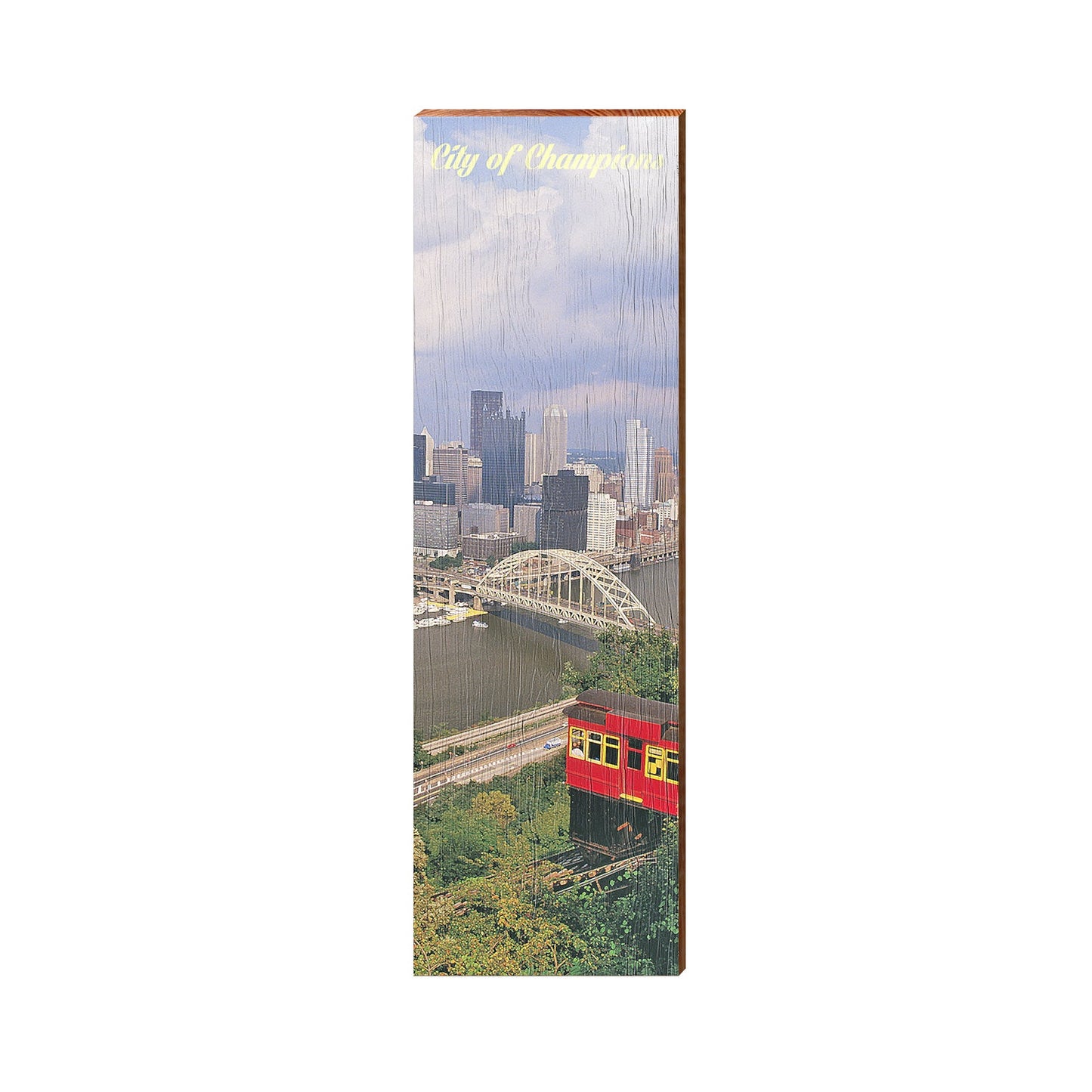 City of Champions Pittsburgh Skyline with Incline | Wall Art Print on Real Wood