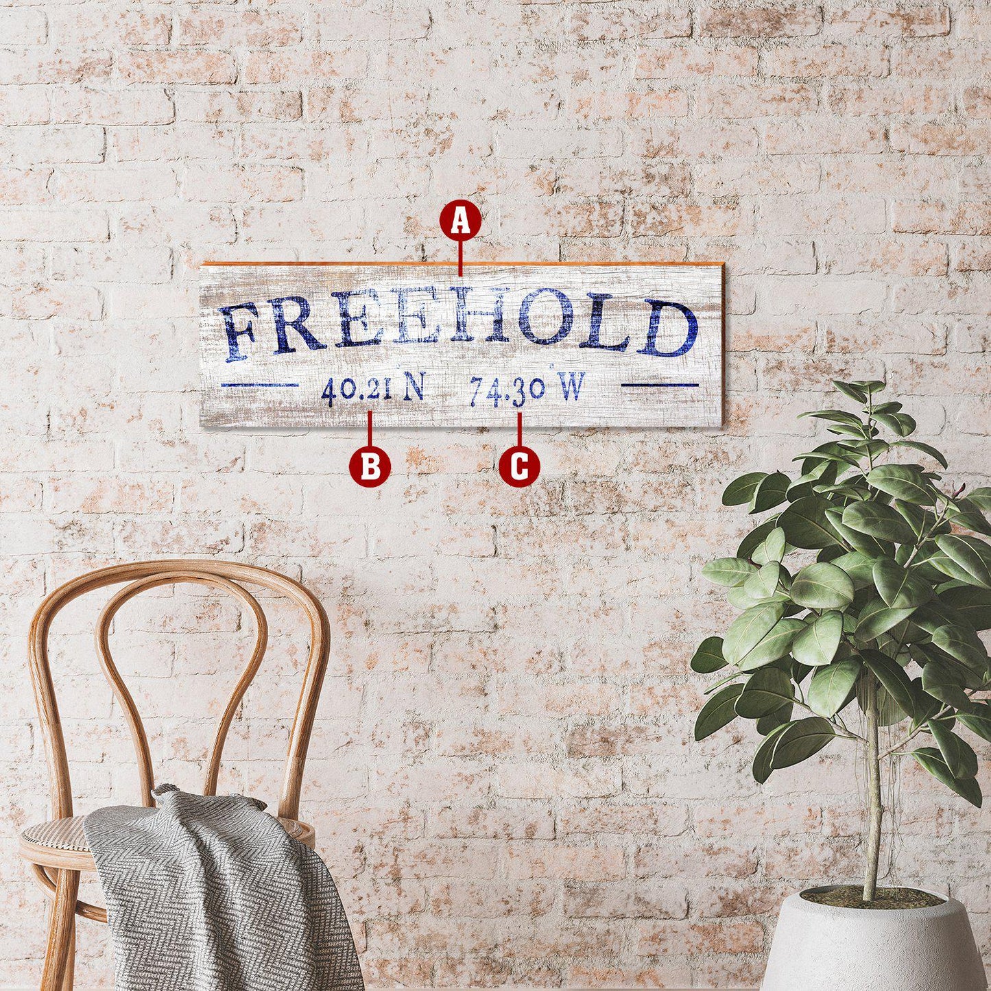 Minimalist White/Navy Latitude Longitude PLA11 | Wall Art Print on Real Wood