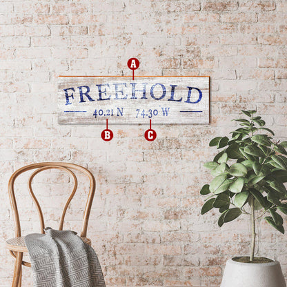 Minimalist White/Navy Latitude Longitude PLA11 | Wall Art Print on Real Wood