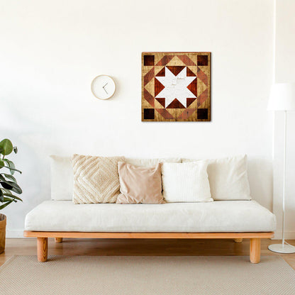 Rustic Americana Barn Quilt Wooden Sign | Wall Art Print on Real Wood