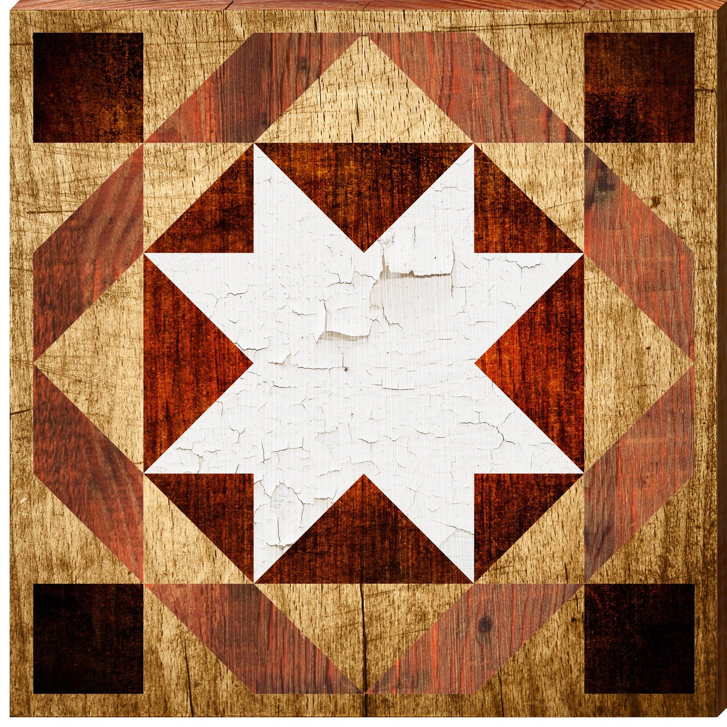 Rustic Americana Barn Quilt Wooden Sign | Wall Art Print on Real Wood