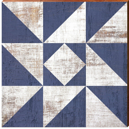 Wooden Barn Quilt | Navy & White Shabby | Wall Art Print on Real Wood