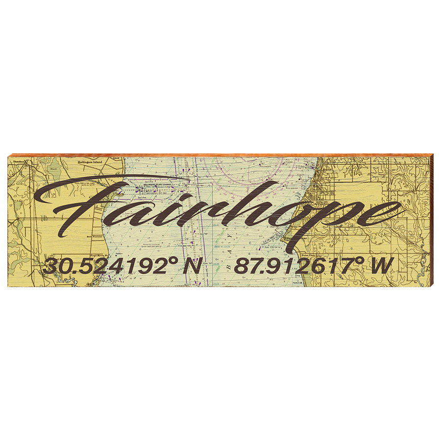 Fairhope, Alabama Latitude Longitude Vintage Wooden Sign | Wall Art Print on Real Wood