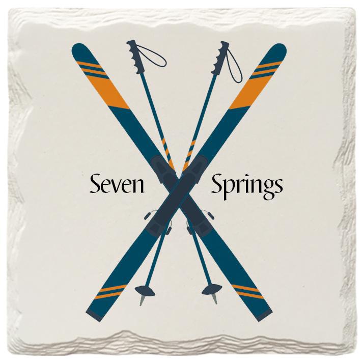 Seven Springs Crossed Skis | Absorbent Ceramic Drink Coaster