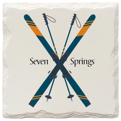 Seven Springs Crossed Skis | Absorbent Ceramic Drink Coaster