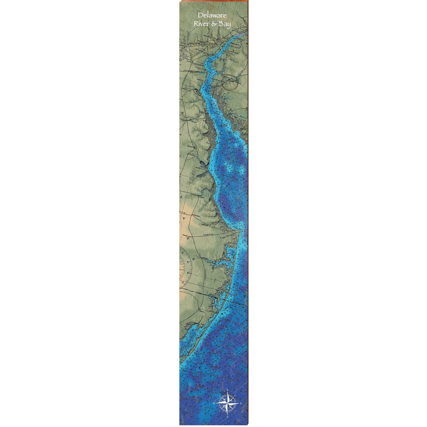 Delaware River & Bay Map | Wall Art Print on Real Wood