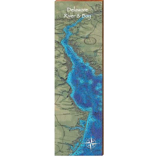 Delaware River & Bay Map | Wall Art Print on Real Wood