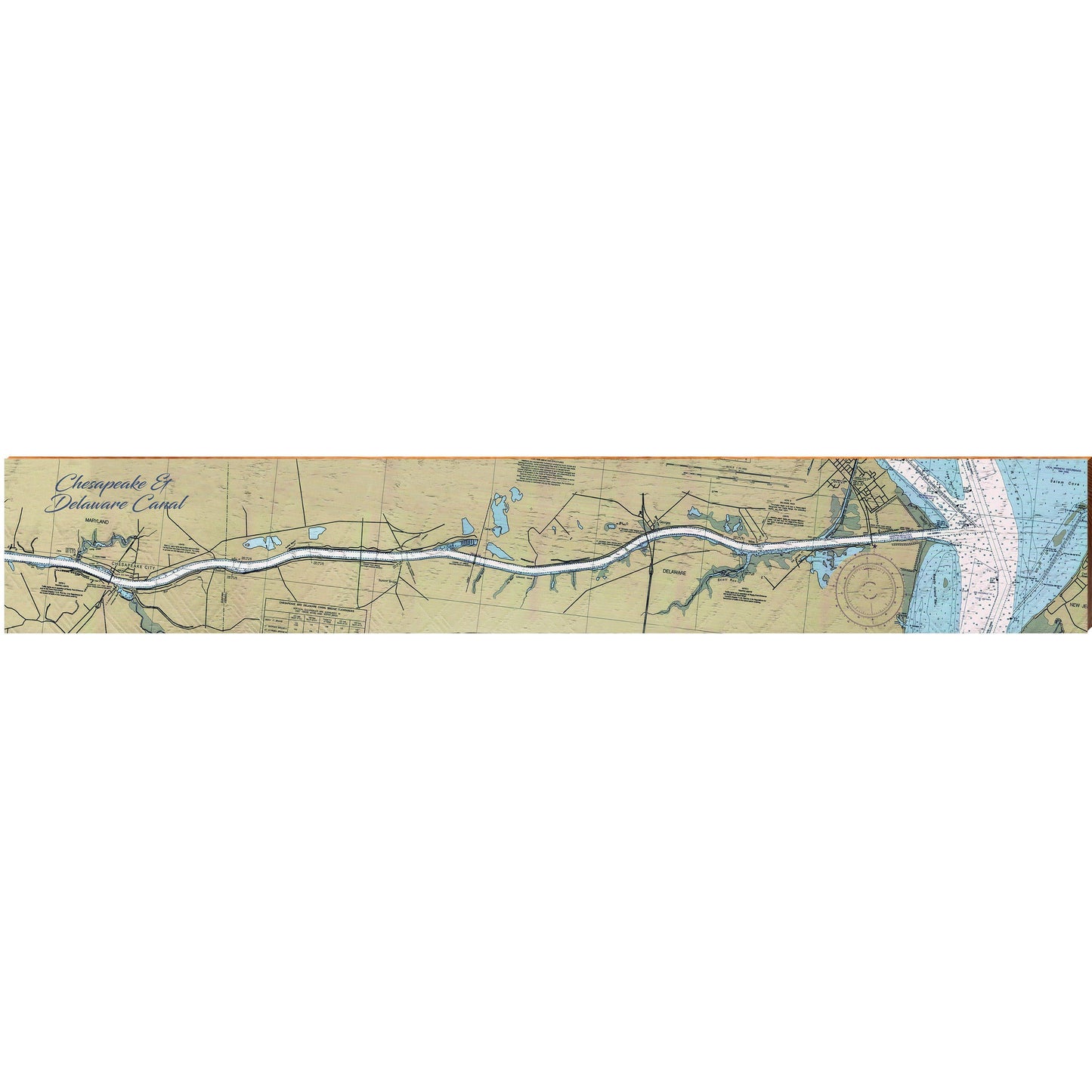 Chesapeake & Delaware Canal NOAA Chart | Wall Art Print on Real Wood