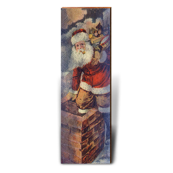 Santa Claus Up on the Rooftop | Wall Art Print on Real Wood