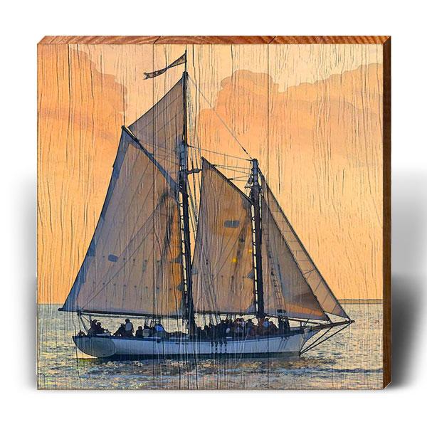 Schooner the Better - | Wall Art Print on Real Wood