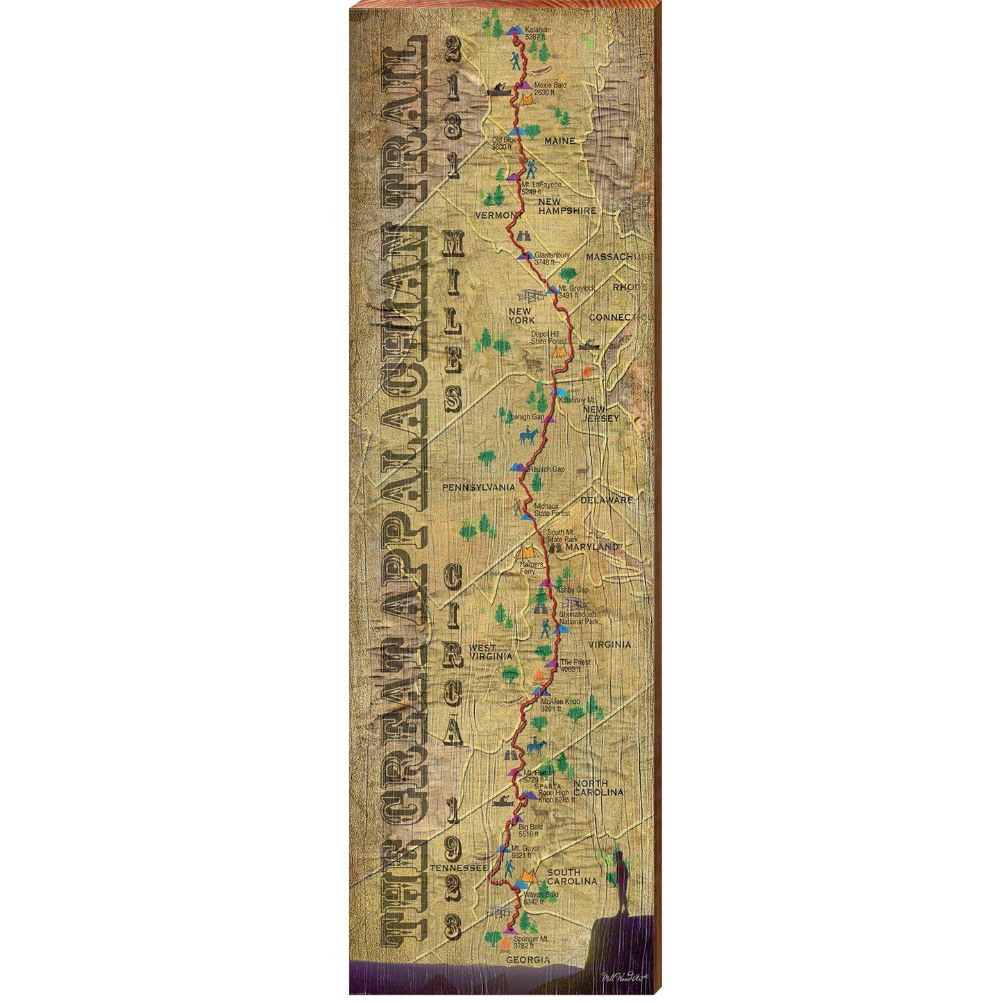 Applachain Trail Map | Wall Art Print on Real Wood