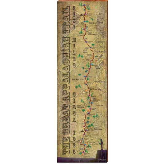 Applachain Trail Map | Wall Art Print on Real Wood