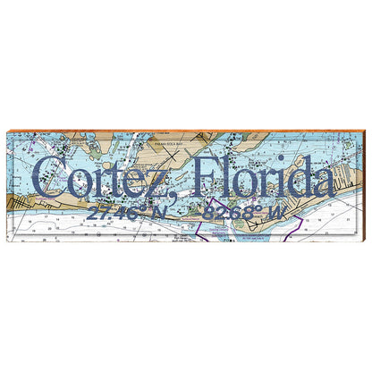 Cortez, Florida Latitude Longitude Map Wooden Sign | Wall Art Print on Real Wood