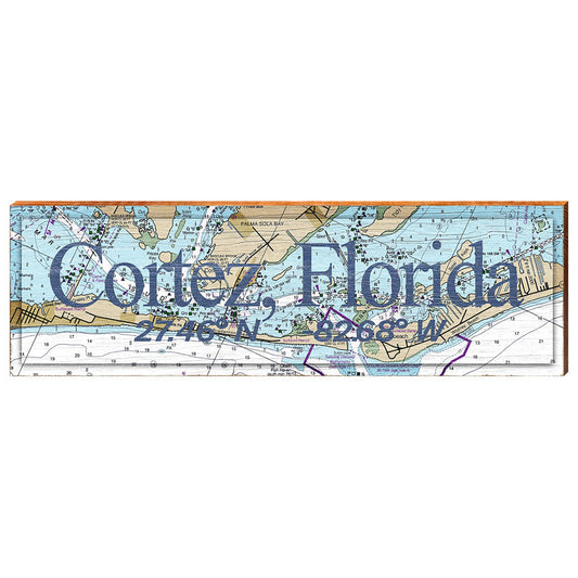 Cortez, Florida Latitude Longitude Map Wooden Sign | Wall Art Print on Real Wood