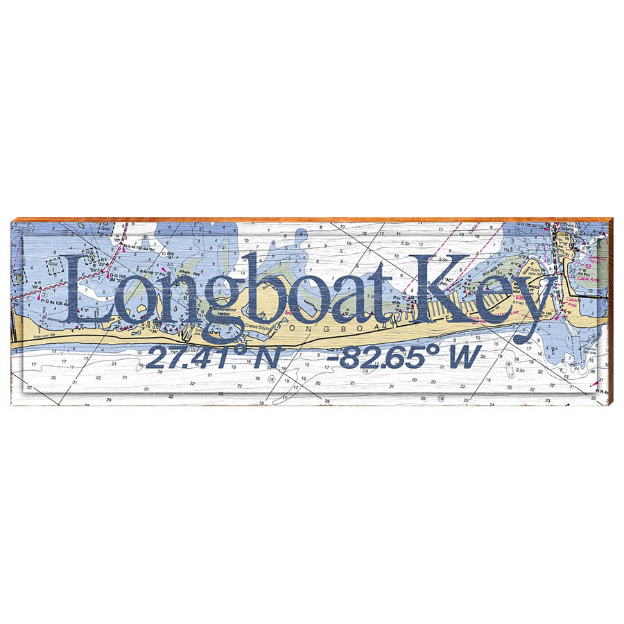 Longboat Key, Florida Latitude Longitude Map Wooden Sign | Wall Art Print on Real Wood